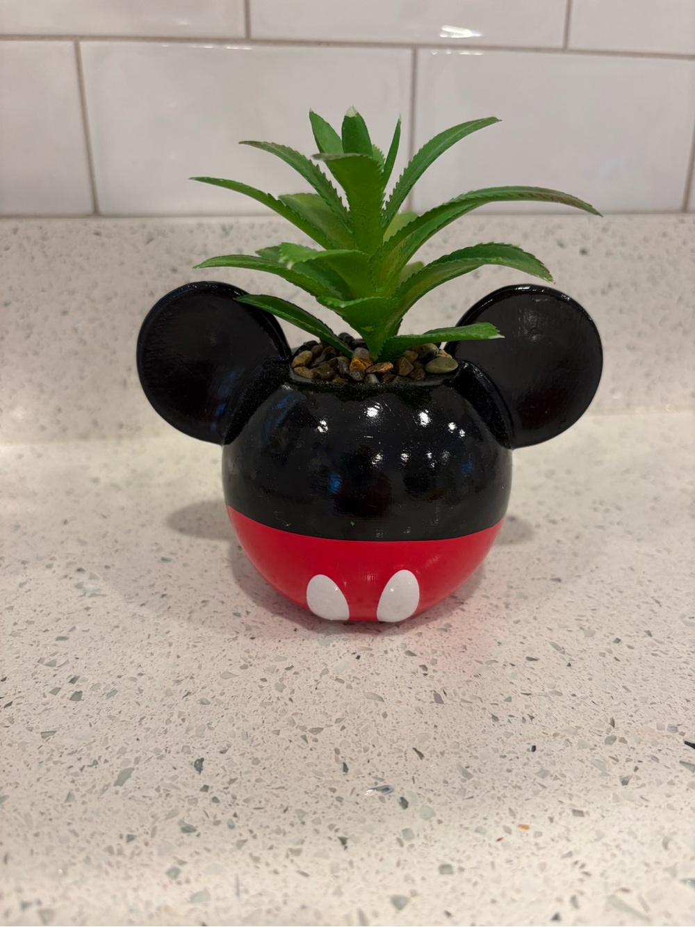 Disney Black and Red Character Ceramic Planter with Green Faux Succulent